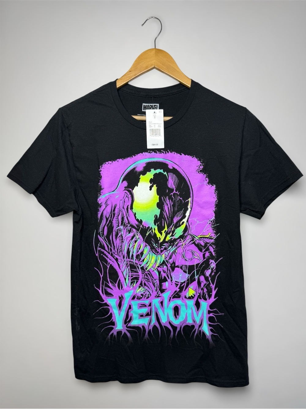New Unisex Marvel Black Short Sleeve Tee  Purple Neon Green Venom Graphic Cotton